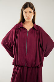 Satin Serenity Ensemble - Jacket Burgundy