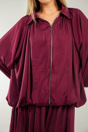 Satin Serenity Ensemble - Jacket Burgundy