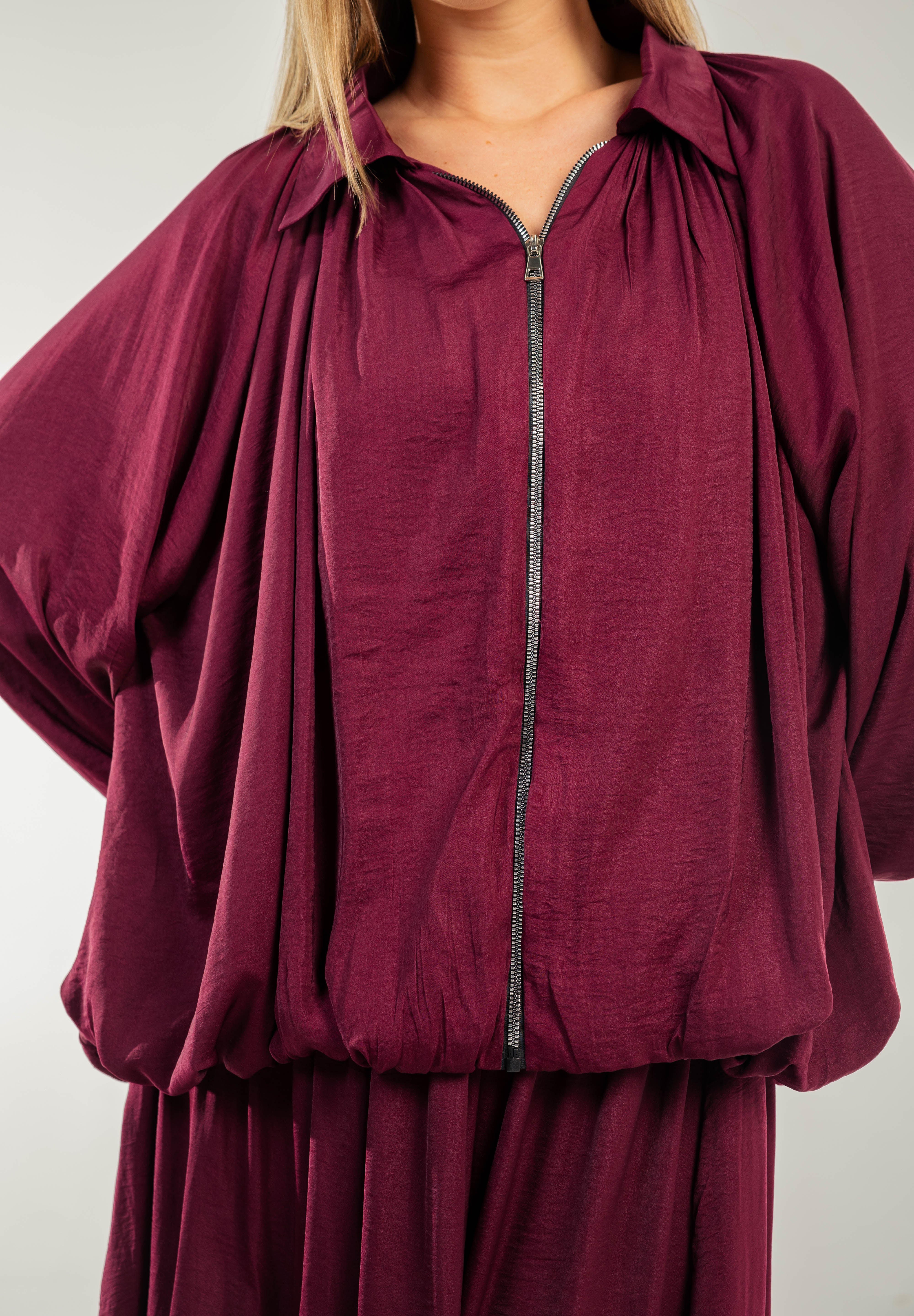 Satin Serenity Ensemble - Jacket Burgundy
