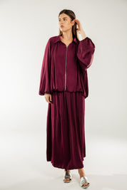 Satin Serenity Ensemble - Jacket Burgundy
