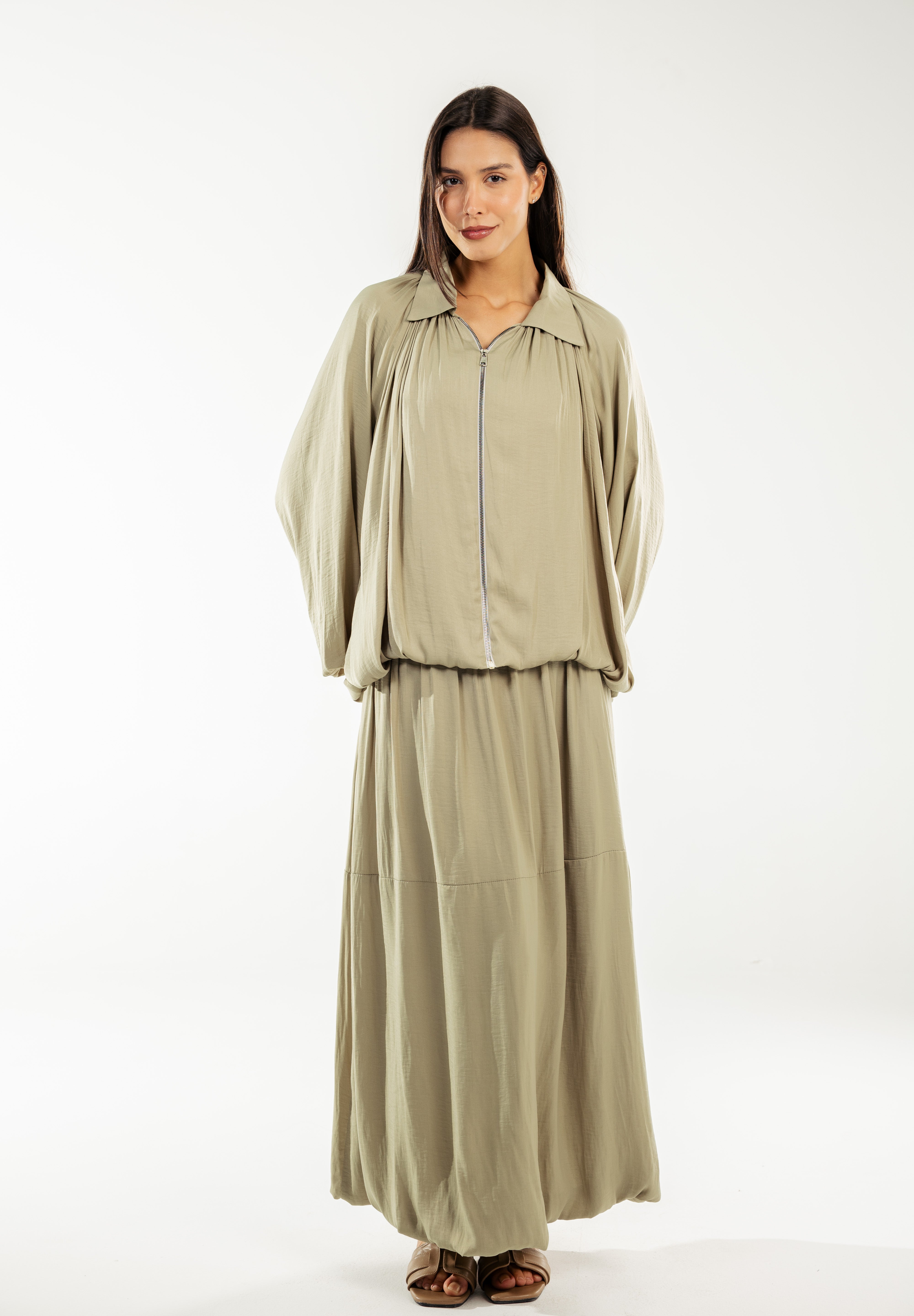 Satin Serenity Ensemble - Jacket Light Olive