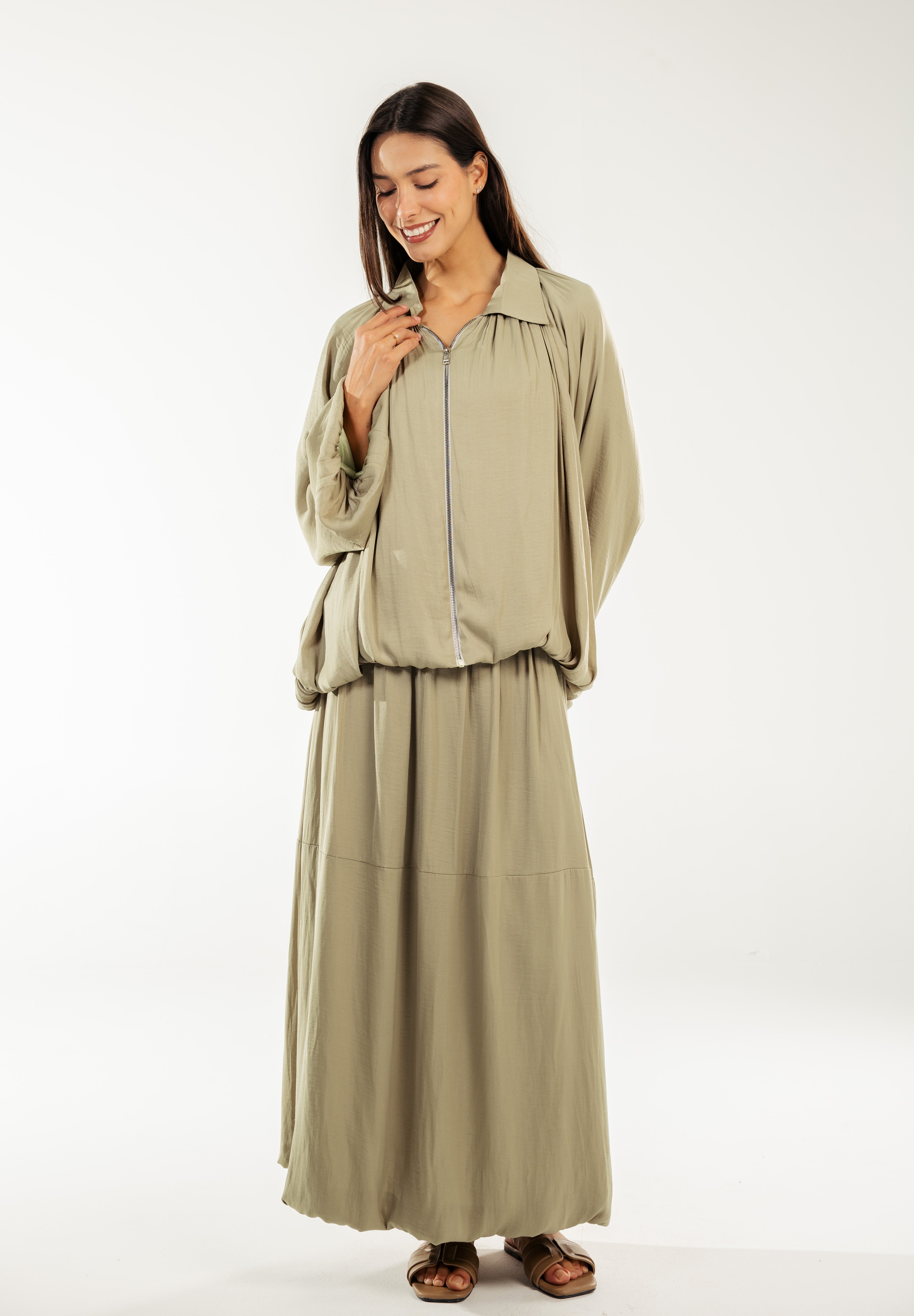 Satin Serenity Ensemble - Jacket Light Olive