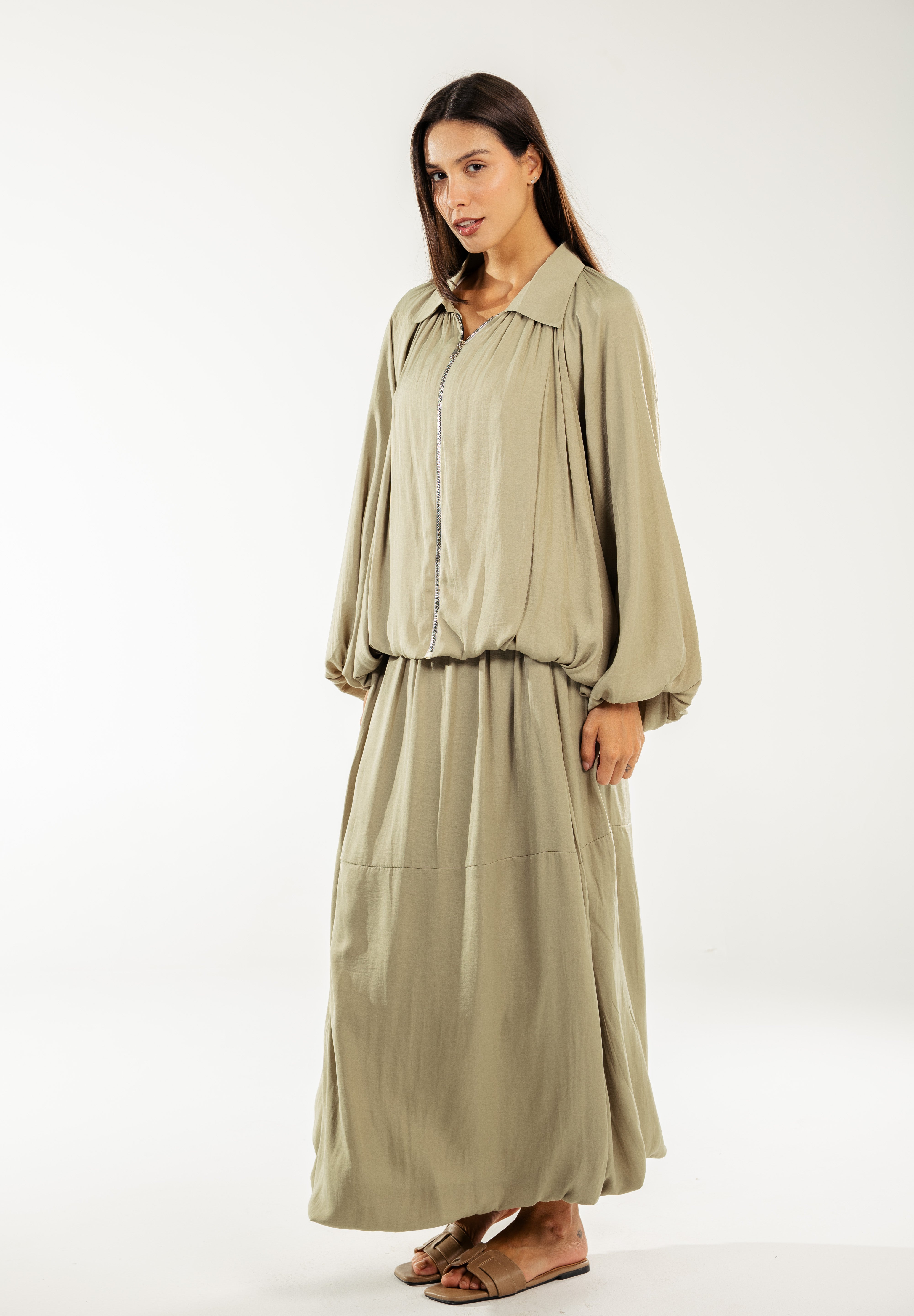 Satin Serenity Ensemble - Jacket Light Olive
