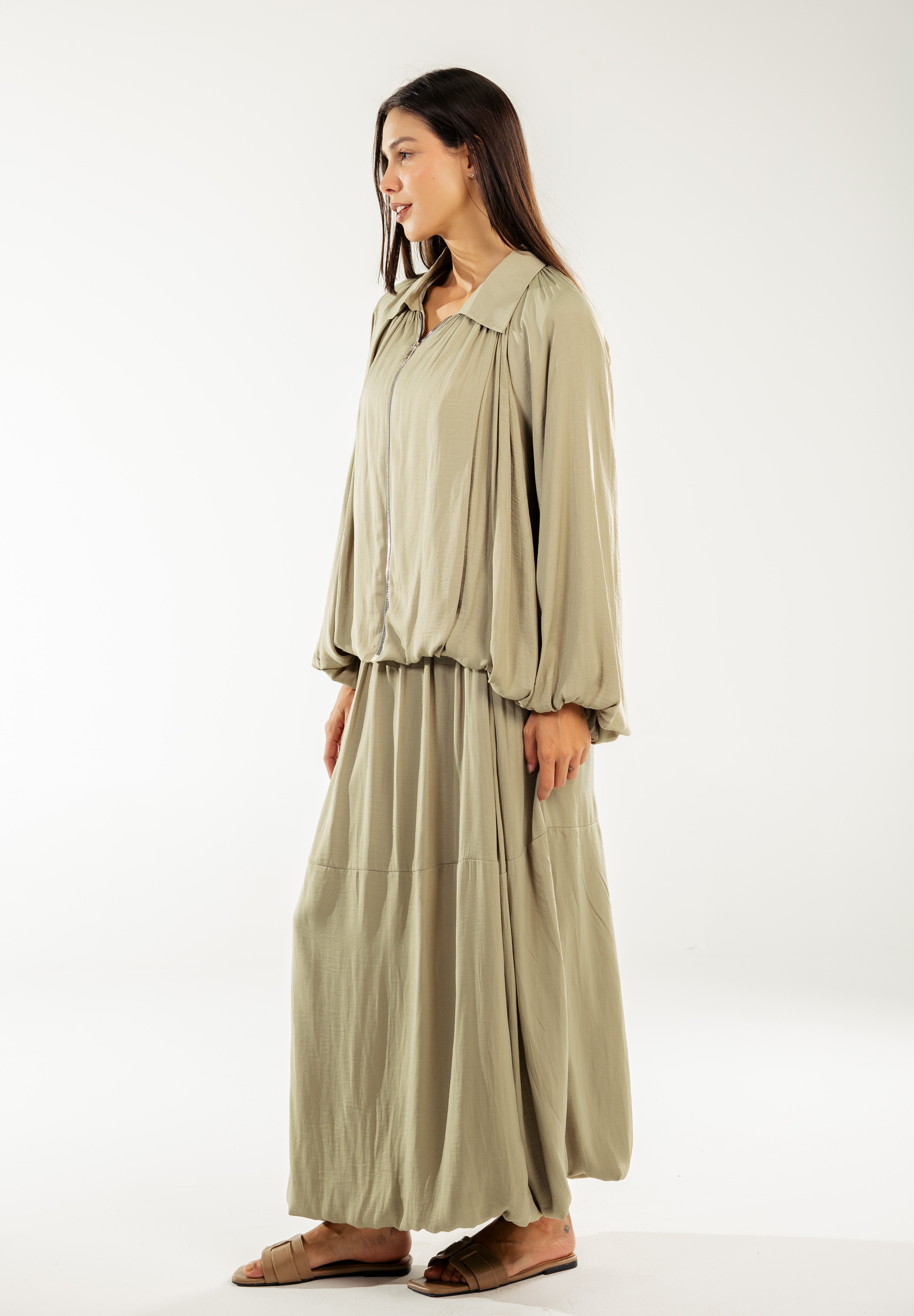 Satin Serenity Ensemble - Jacket Light Olive