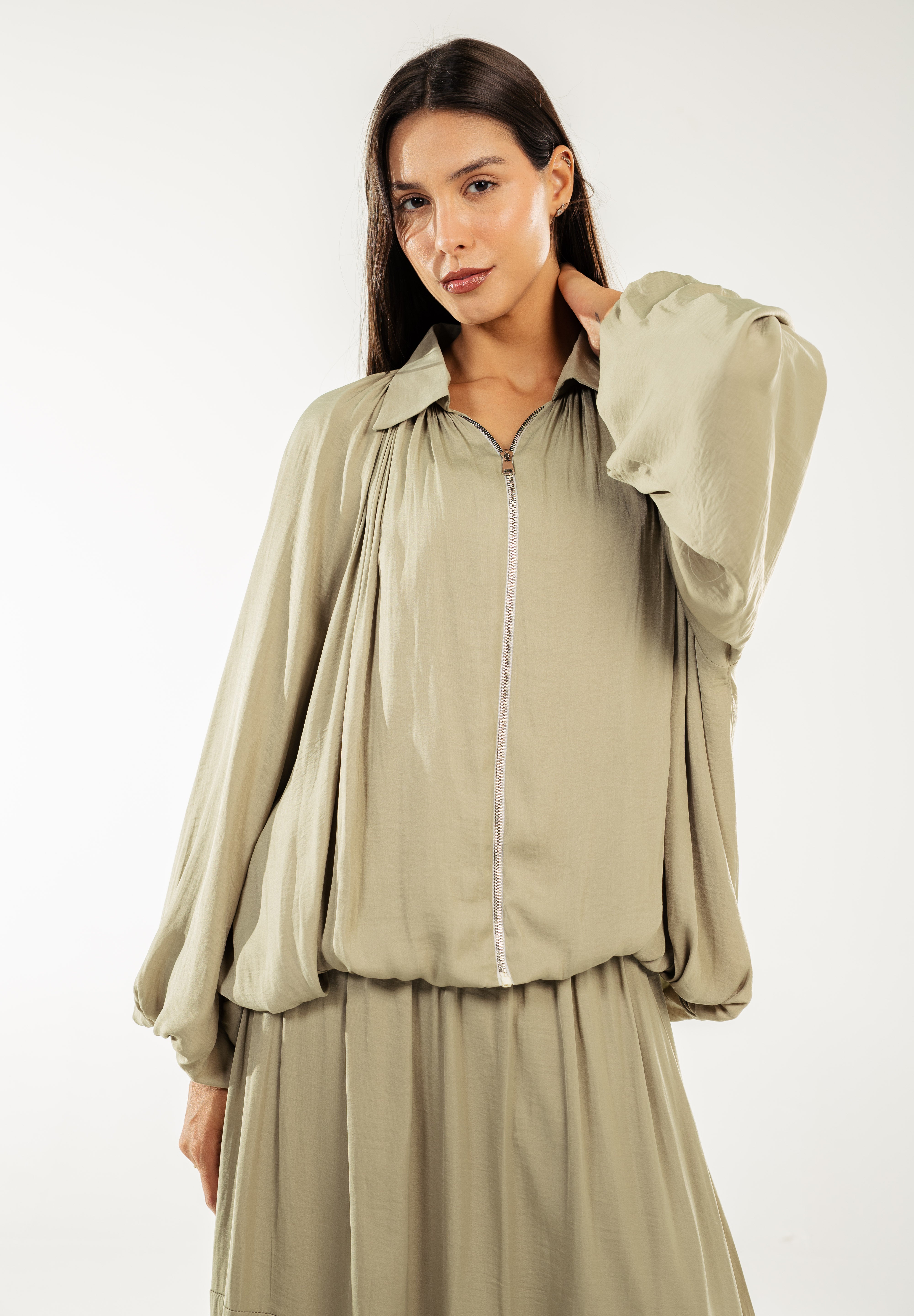 Satin Serenity Ensemble - Jacket Light Olive