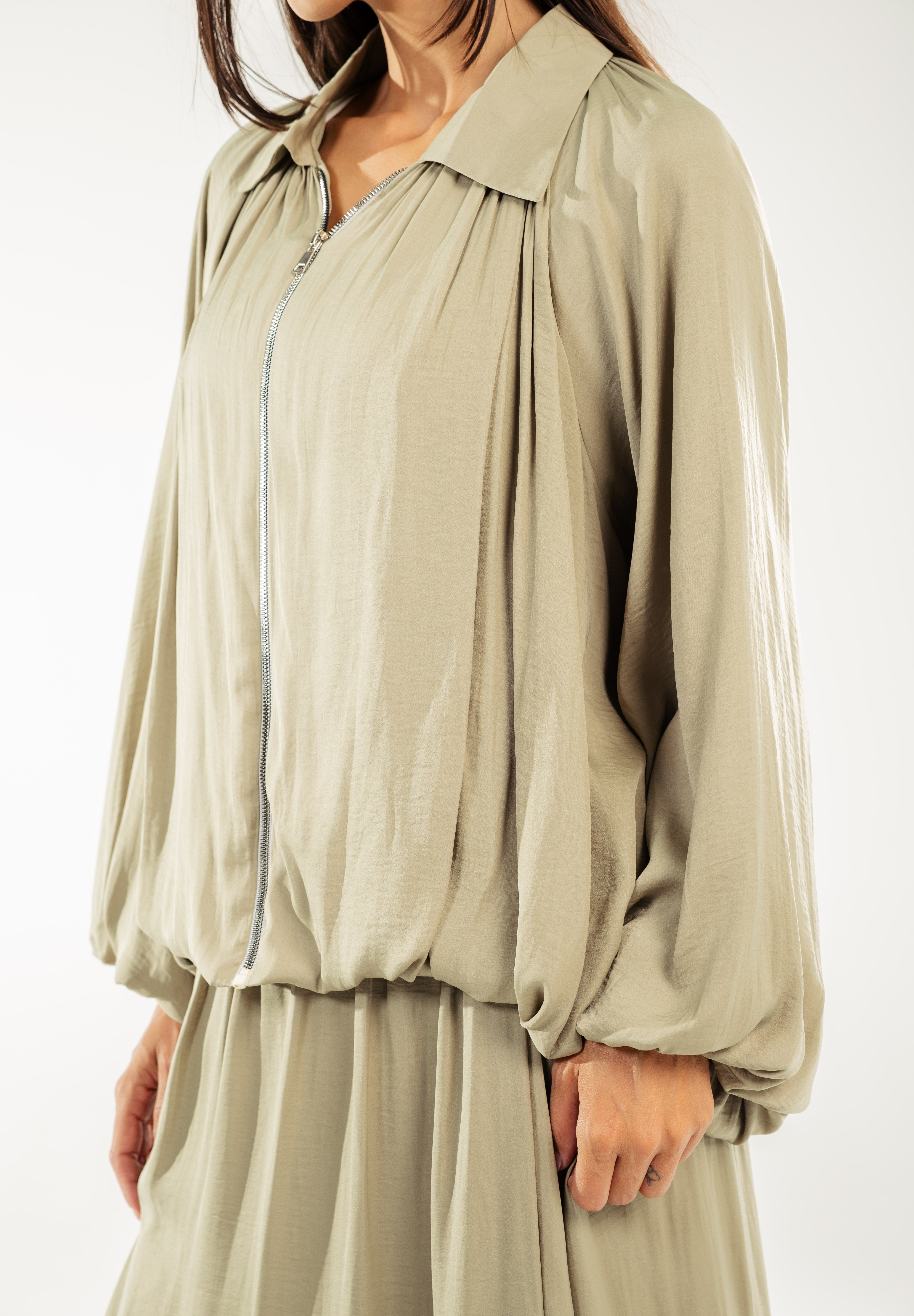 Satin Serenity Ensemble - Jacket Light Olive