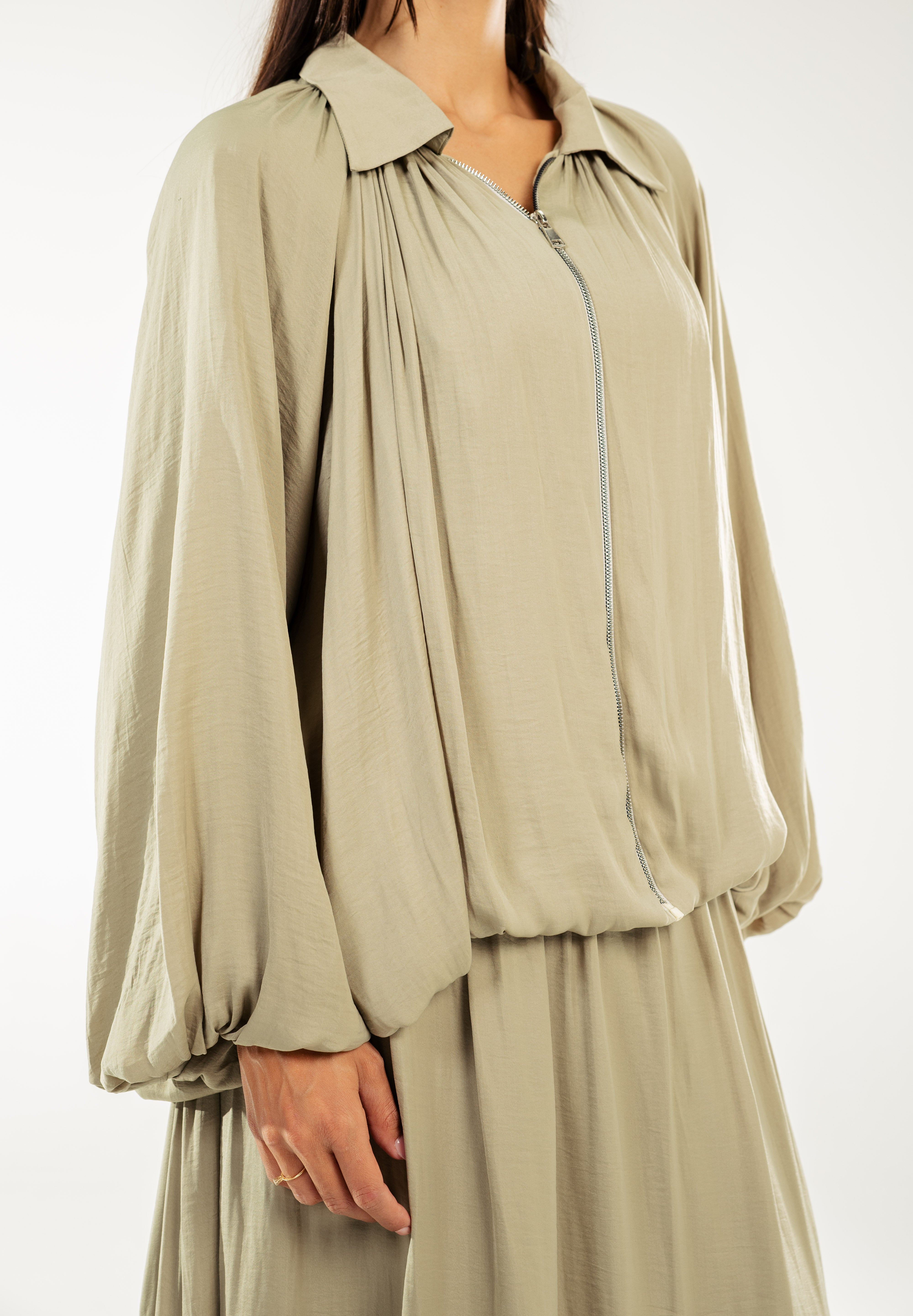 Satin Serenity Ensemble - Jacket Light Olive