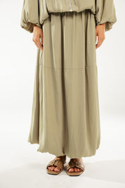 Satin Serenity Ensemble - Skirt Light Olive