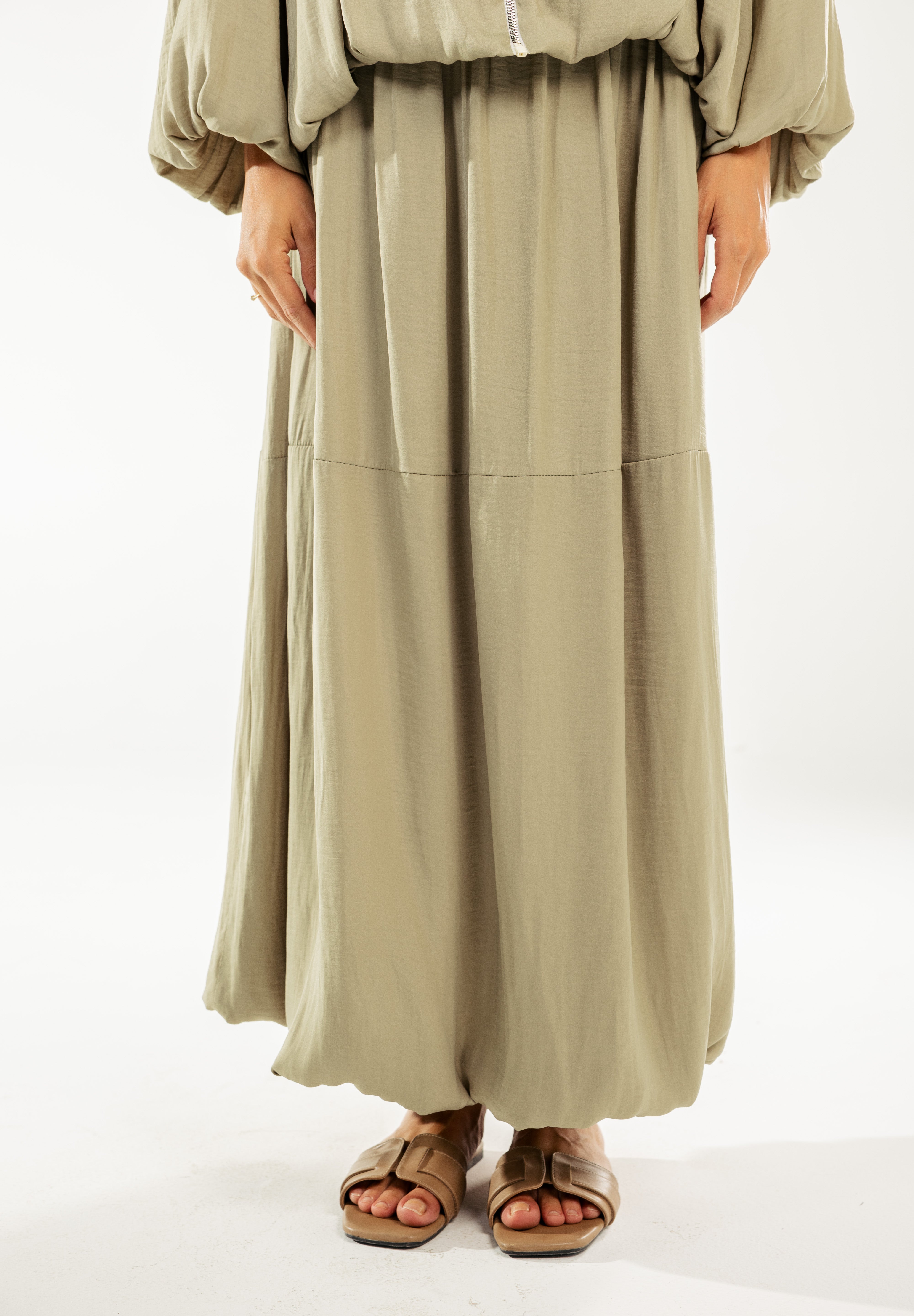 Satin Serenity Ensemble - Skirt Light Olive