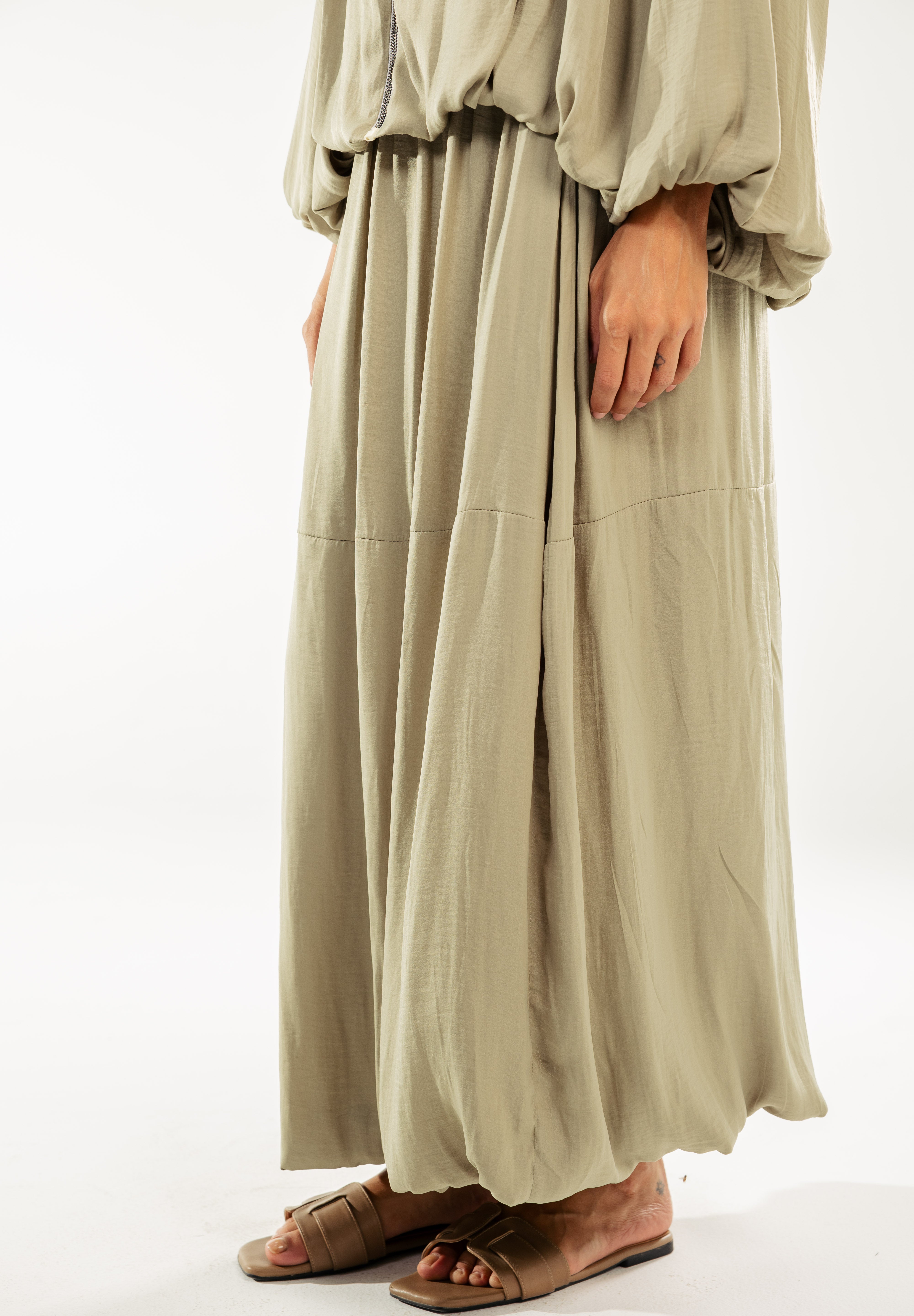 Satin Serenity Ensemble - Skirt Light Olive