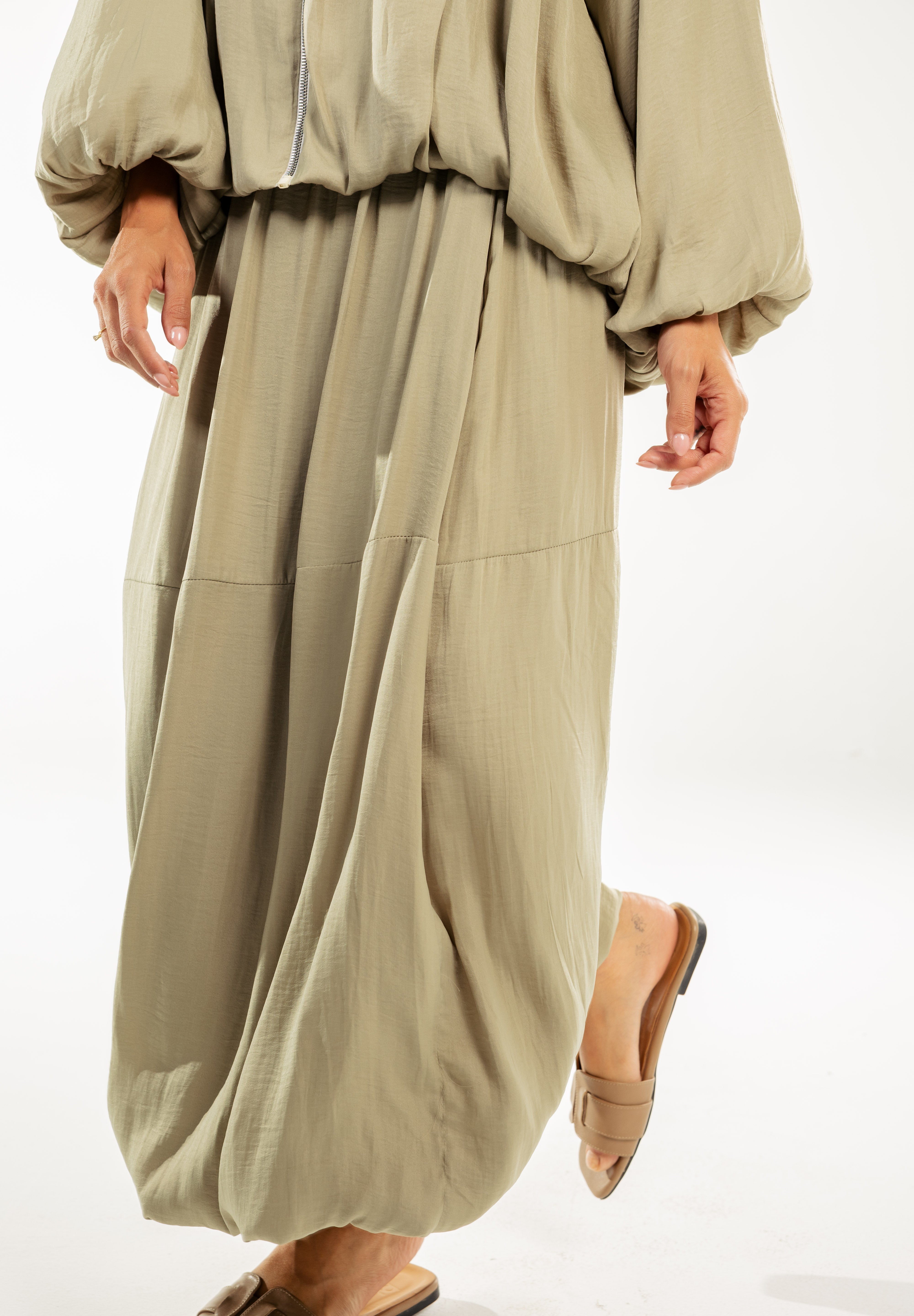 Satin Serenity Ensemble - Skirt Light Olive