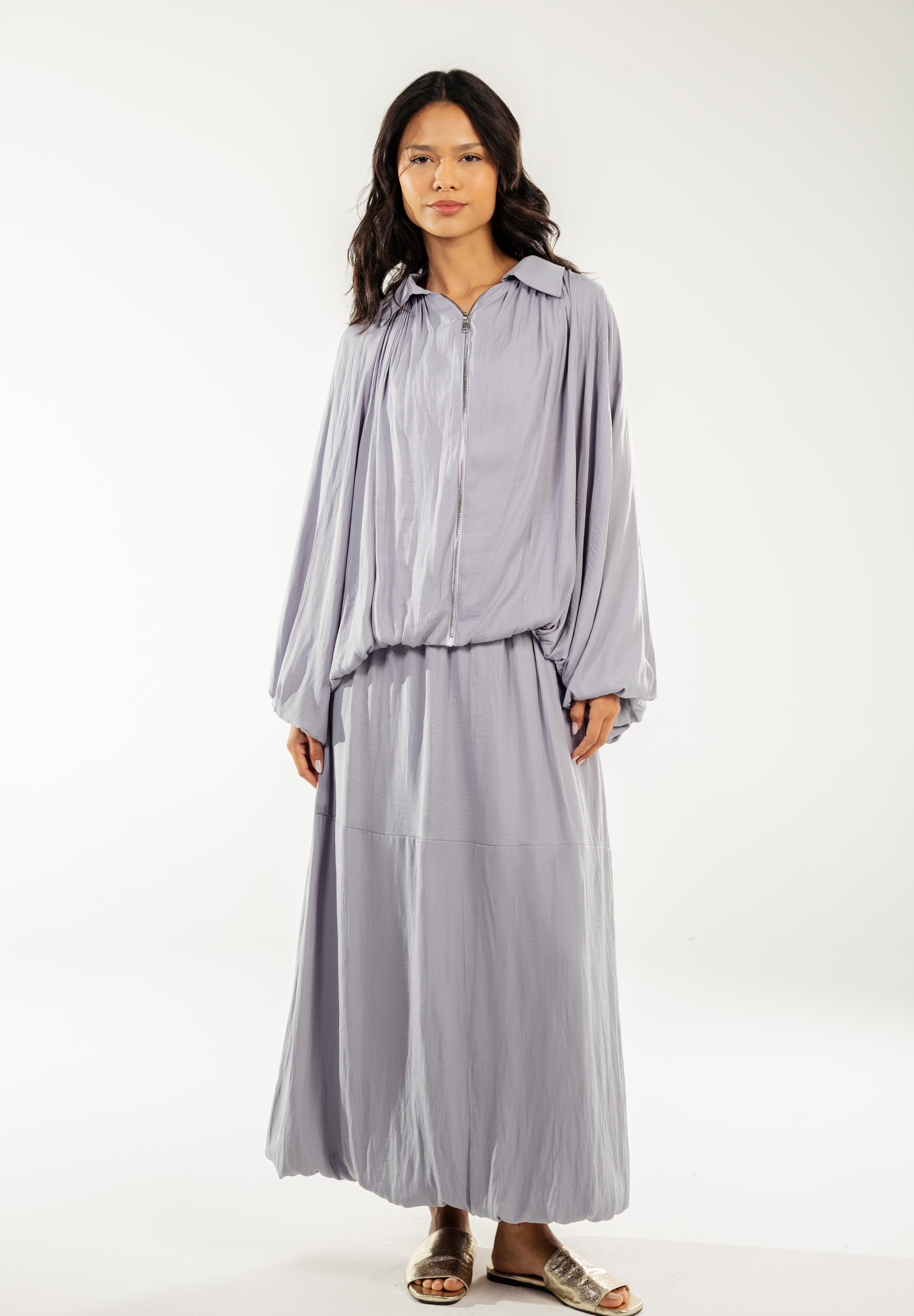 Satin Serenity Ensemble - Skirt Grey
