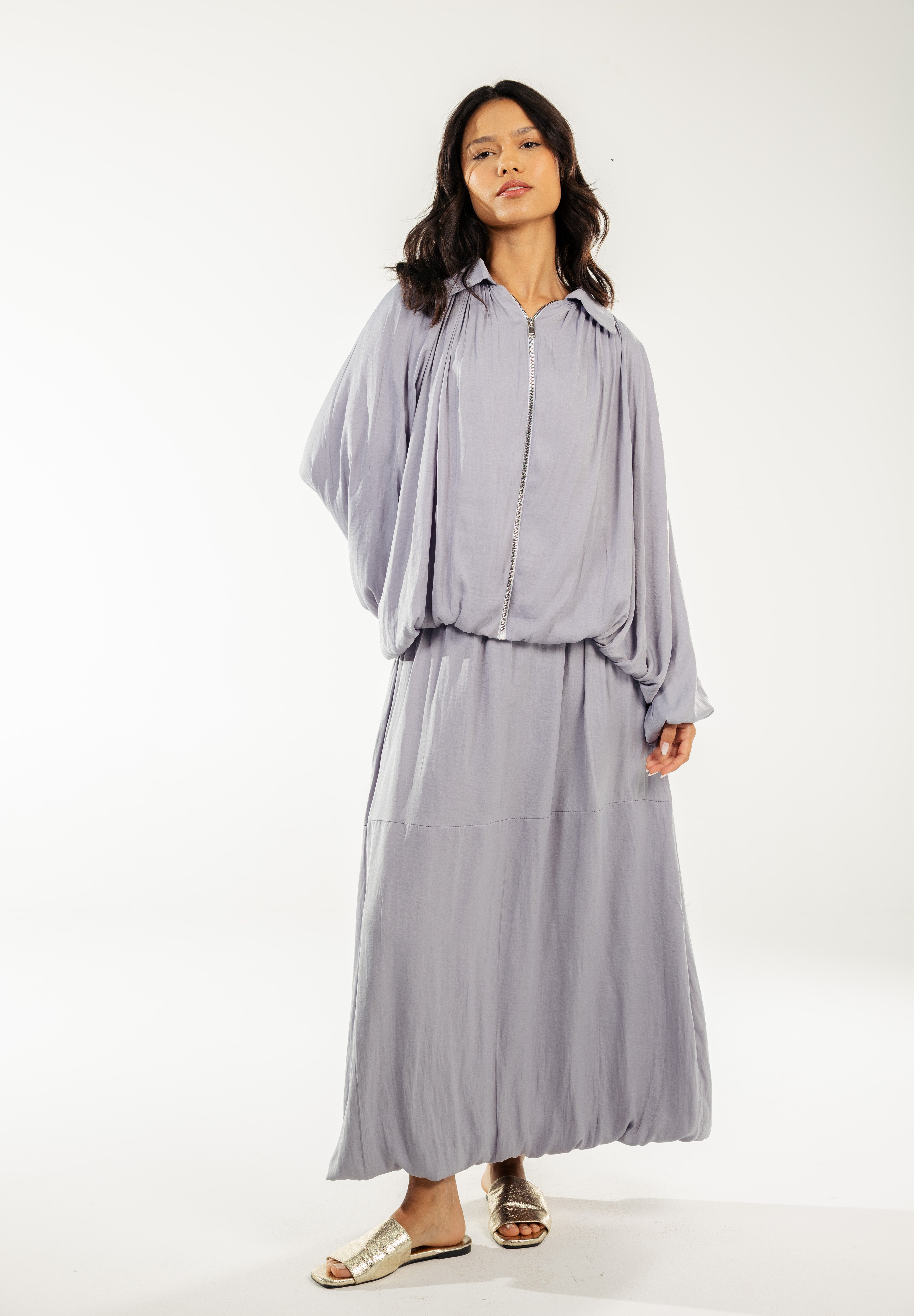 Satin Serenity Ensemble - Skirt Grey