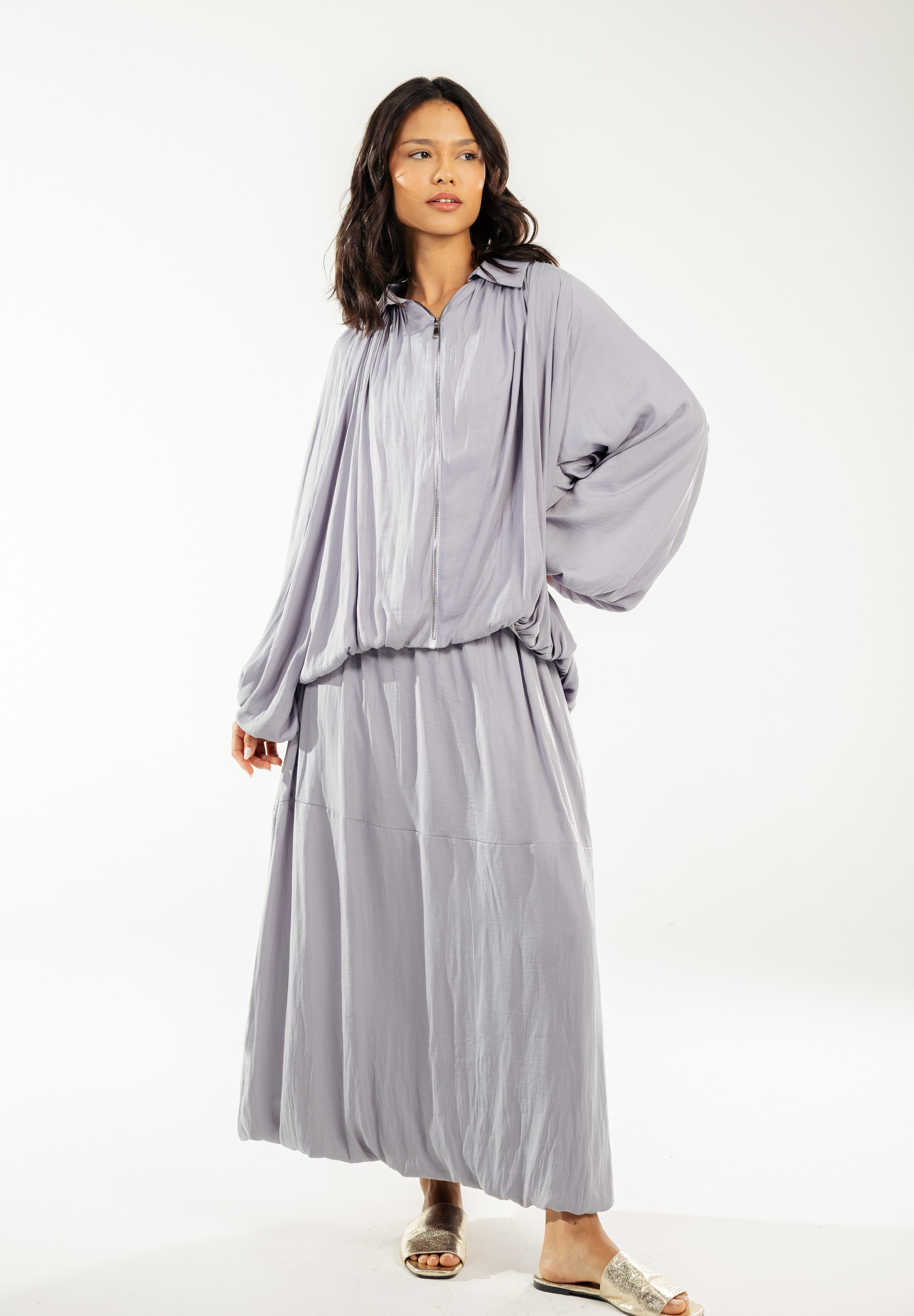 Satin Serenity Ensemble - Skirt Grey