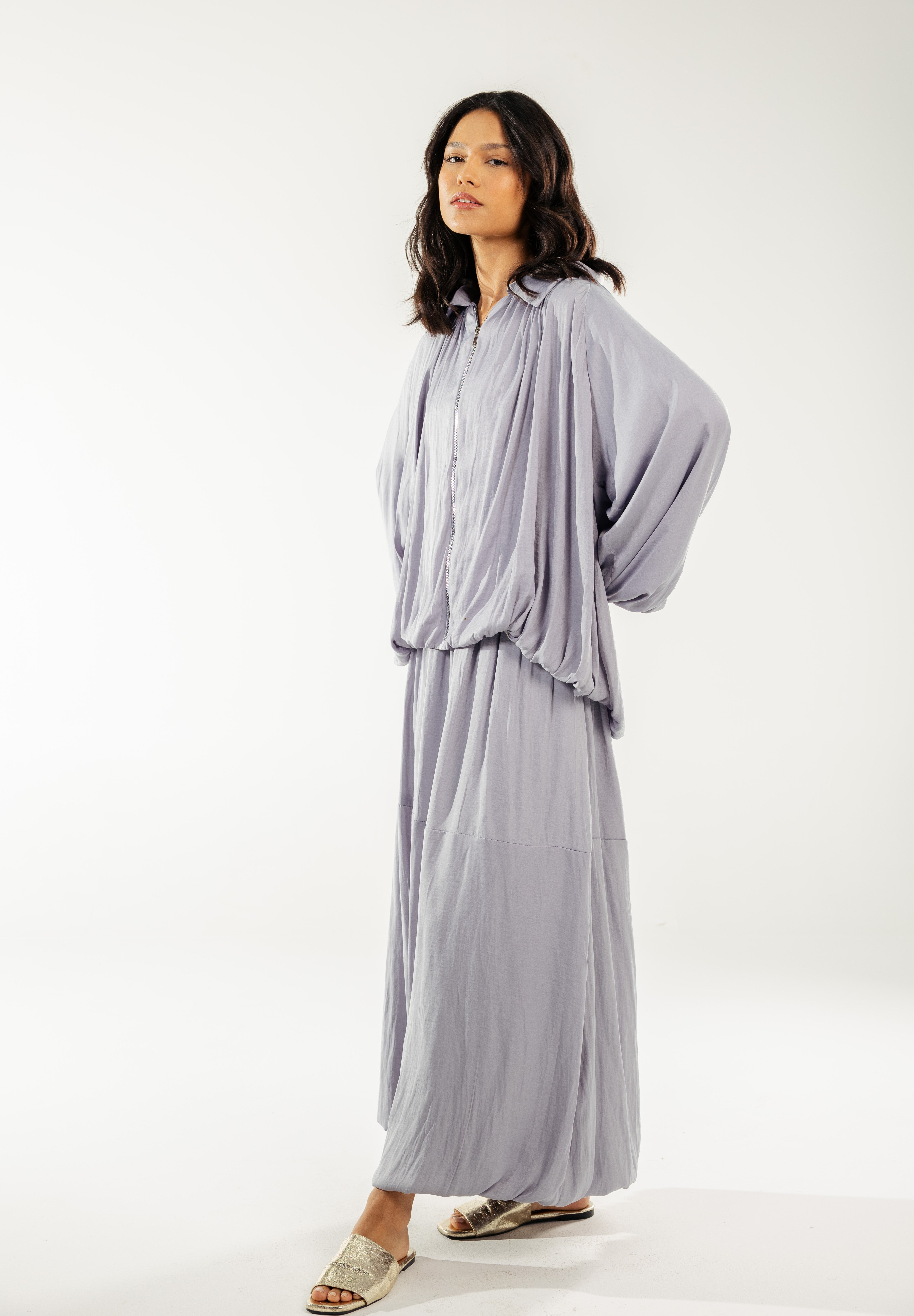 Satin Serenity Ensemble - Skirt Grey