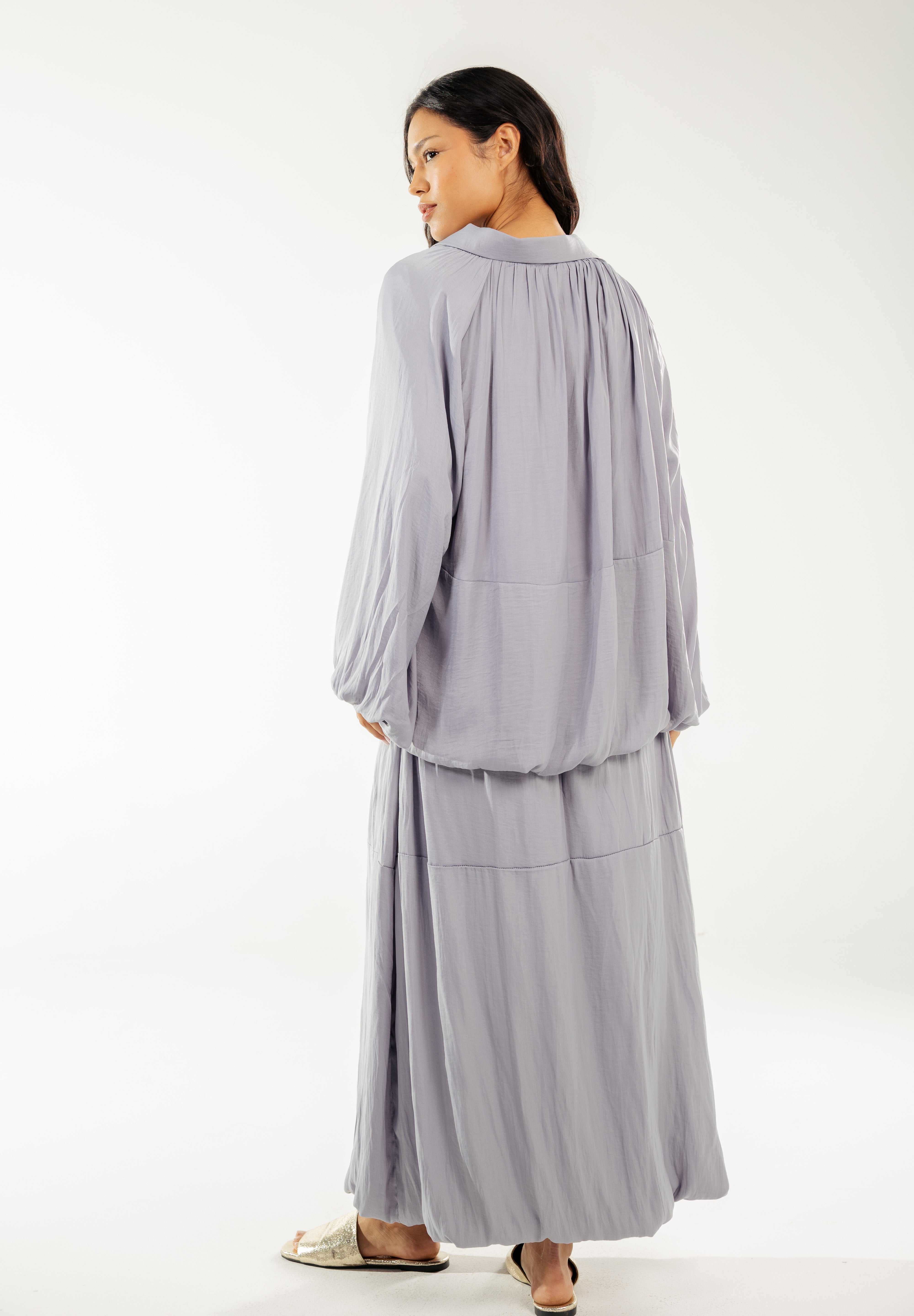Satin Serenity Ensemble - Skirt Grey
