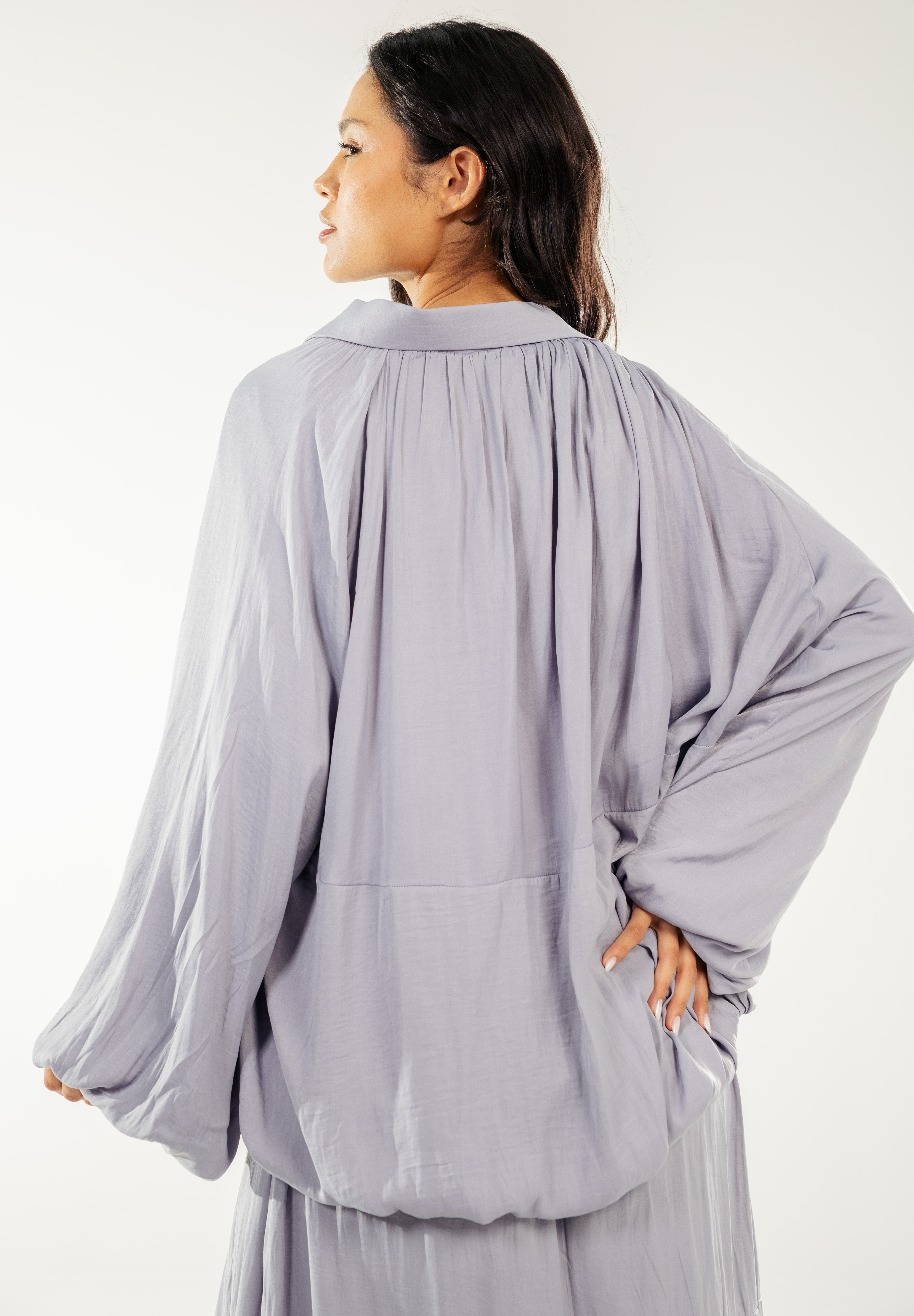 Satin Serenity Ensemble - Jacket Grey