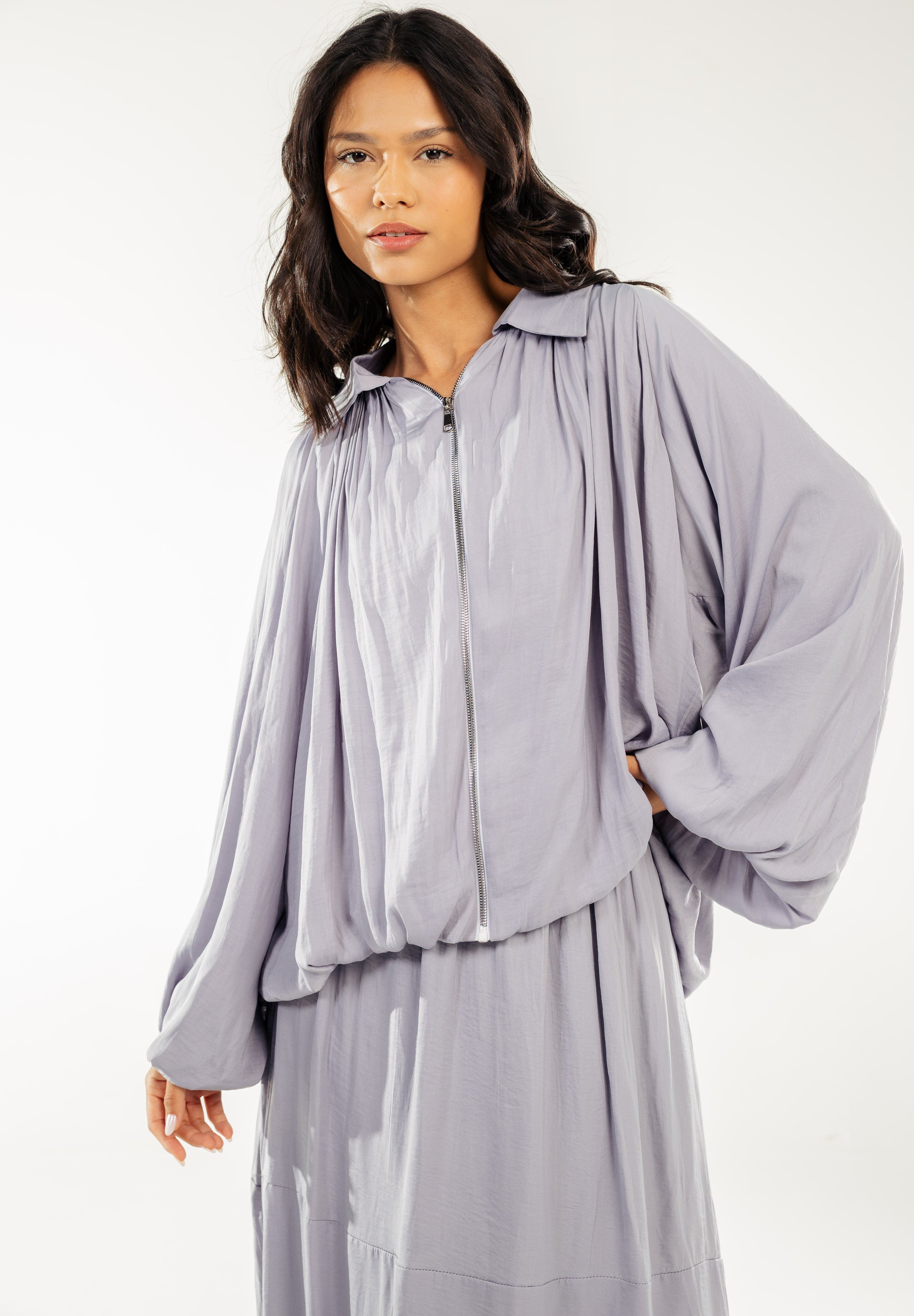 Satin Serenity Ensemble - Jacket Grey