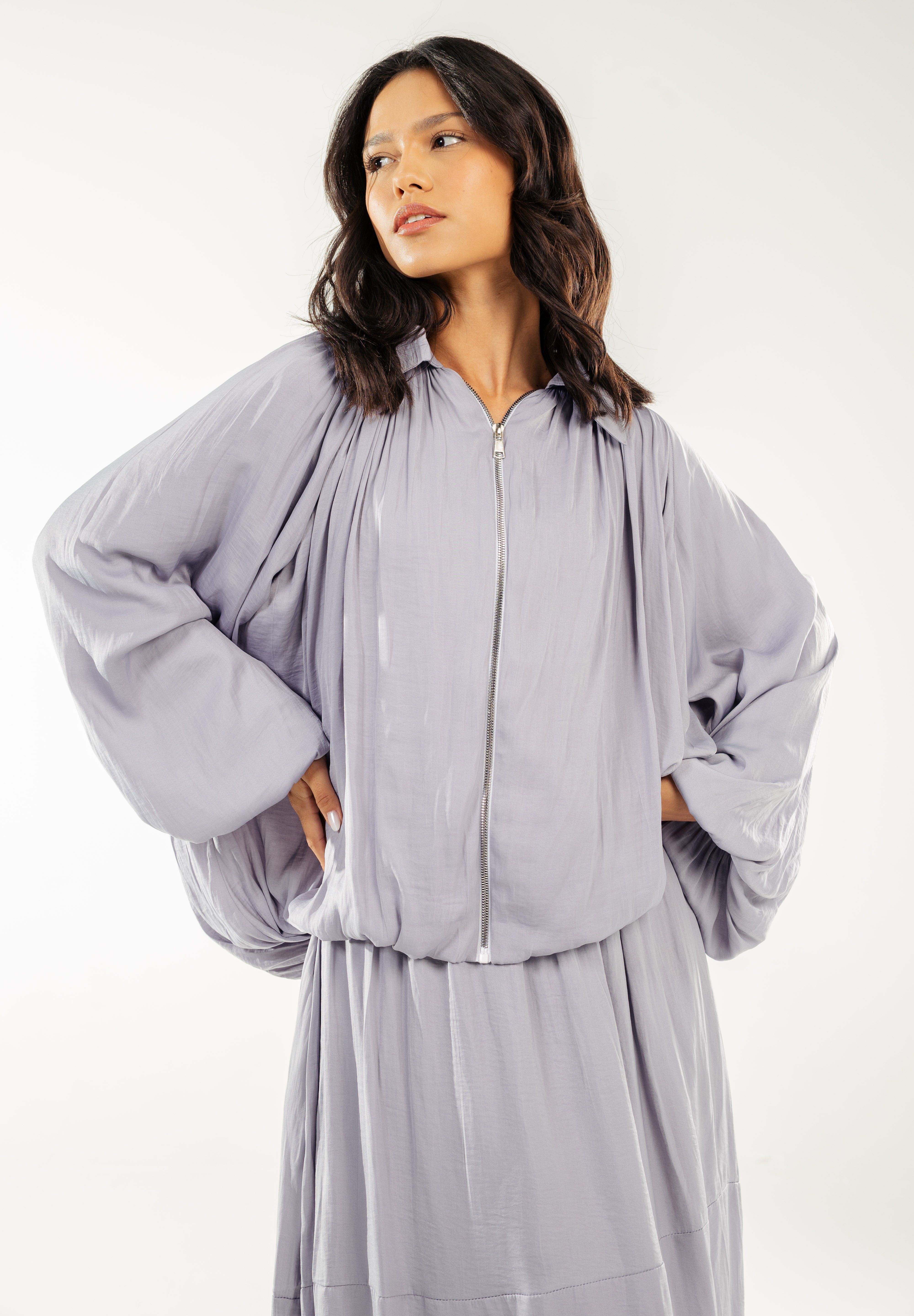 Satin Serenity Ensemble - Jacket Grey