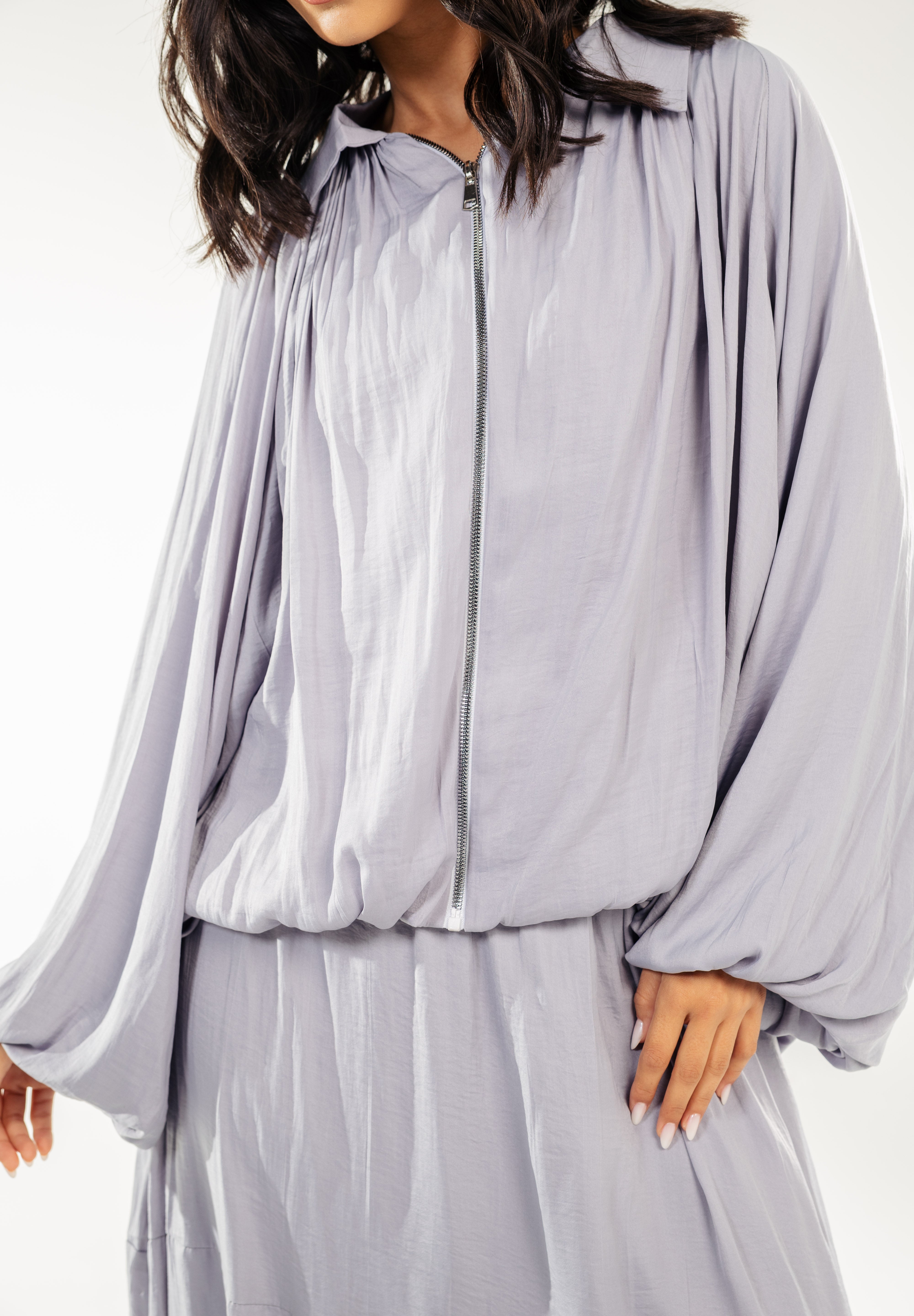 Satin Serenity Ensemble - Jacket Grey