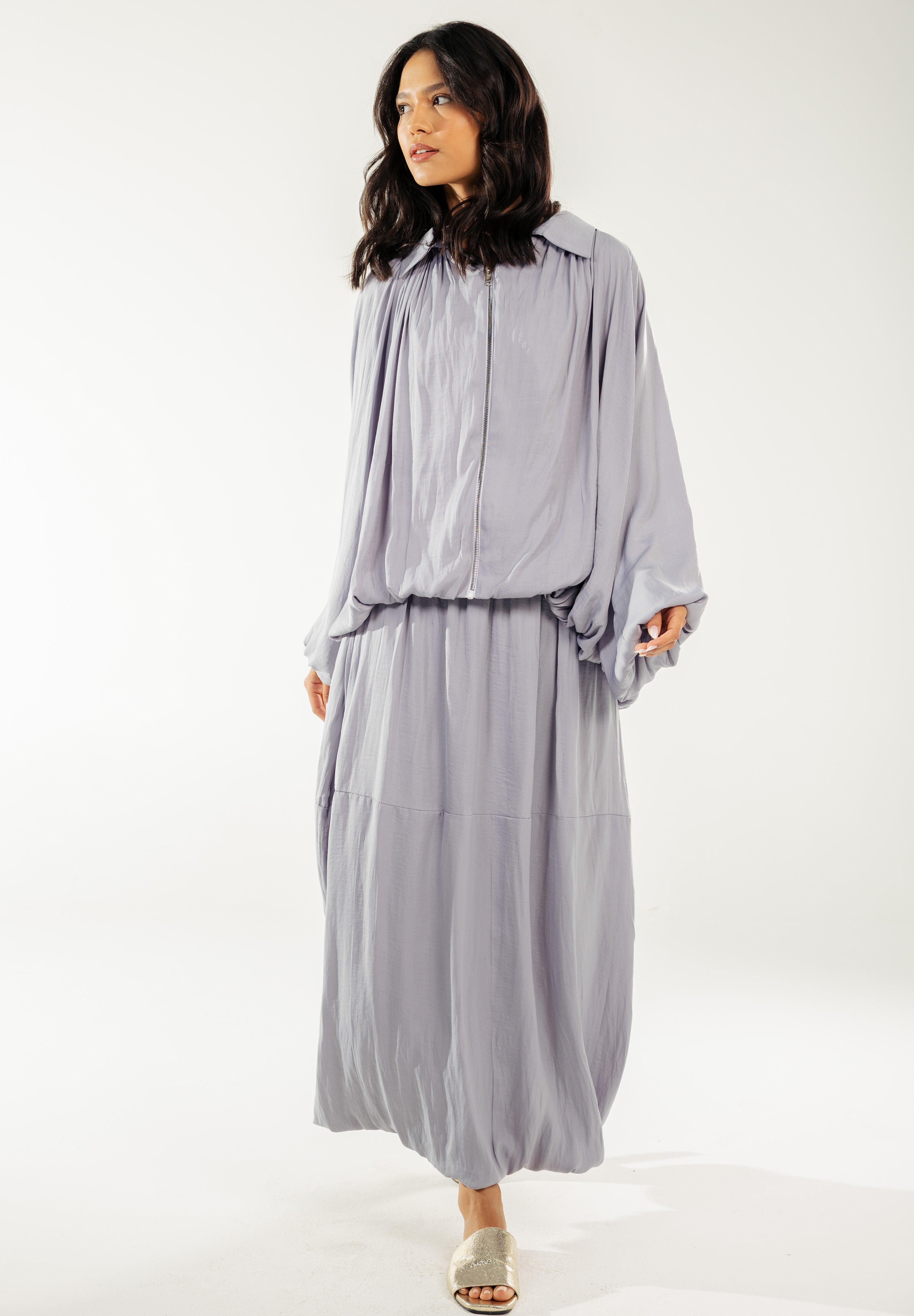 Satin Serenity Ensemble - Skirt Grey