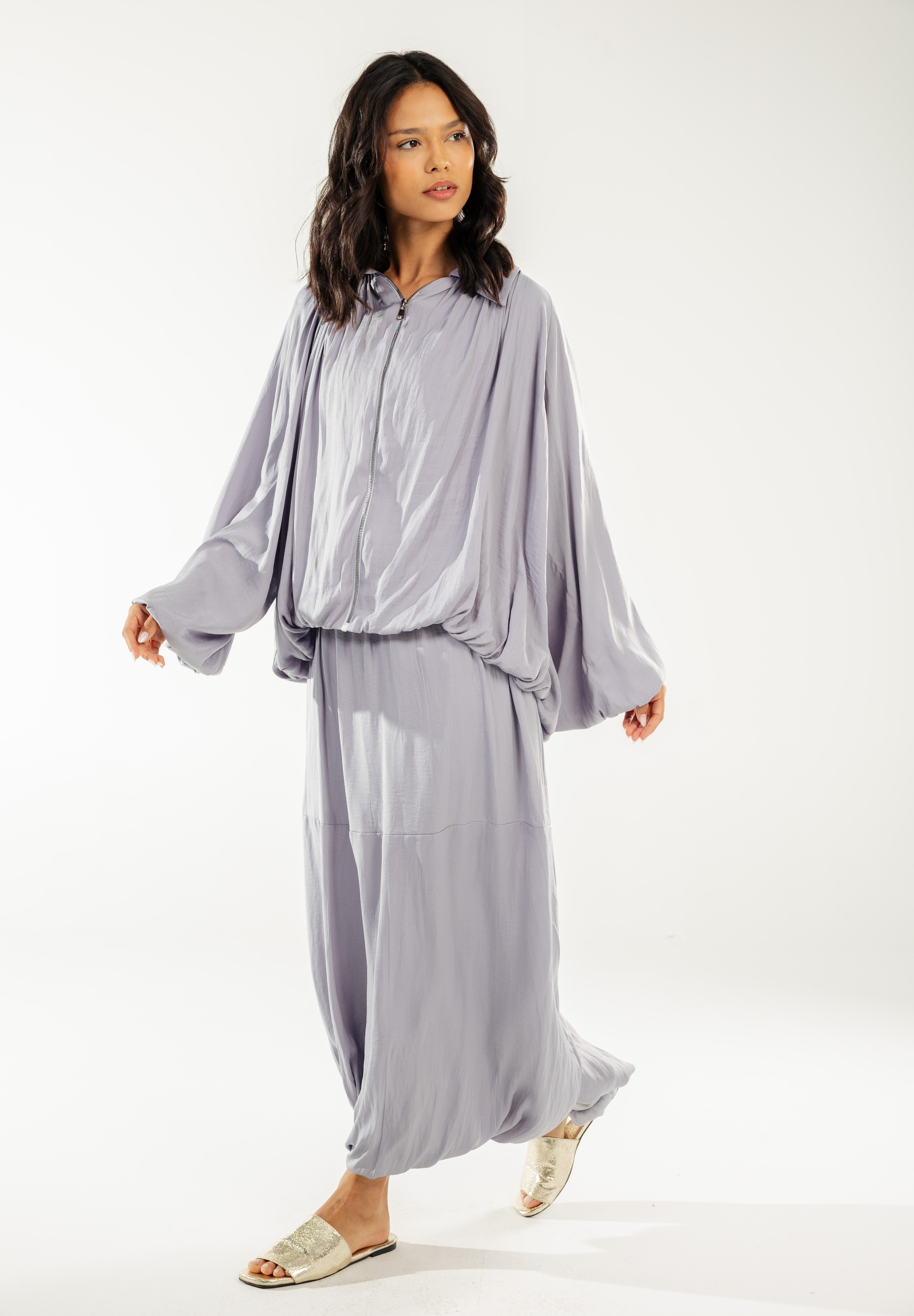 Satin Serenity Ensemble - Skirt Grey