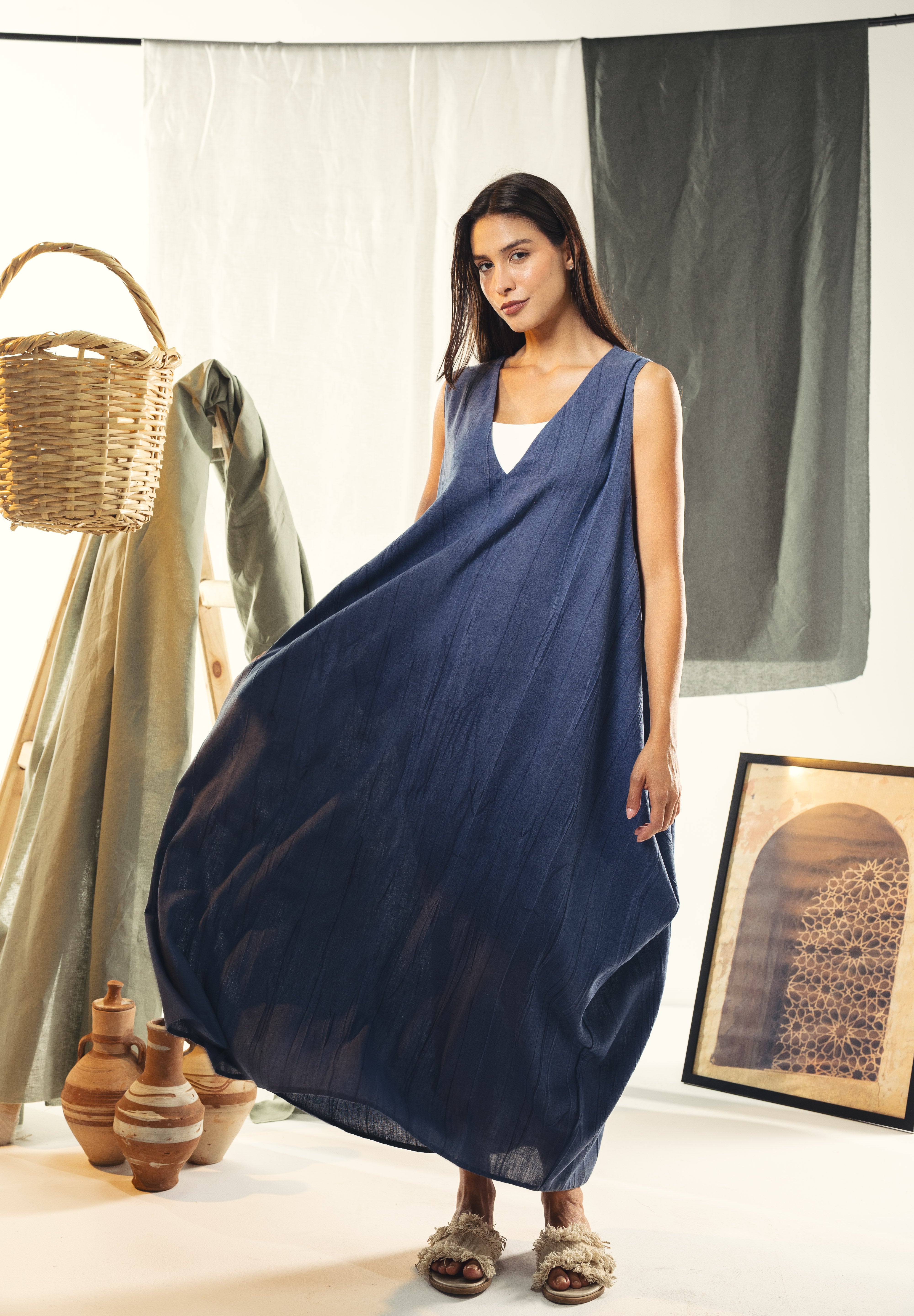Maxi loose dress in Indigo blue