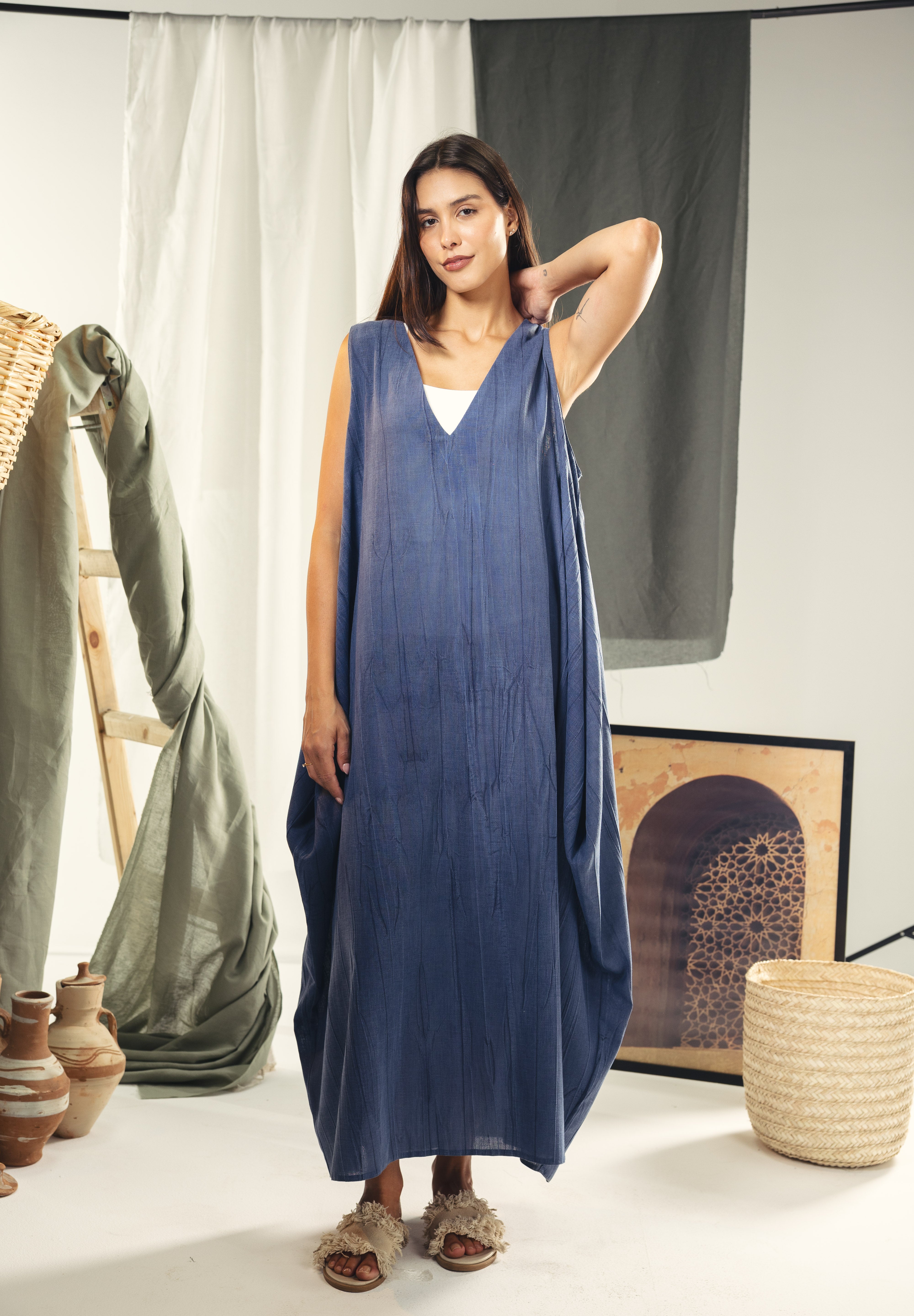 Maxi loose dress in Indigo blue