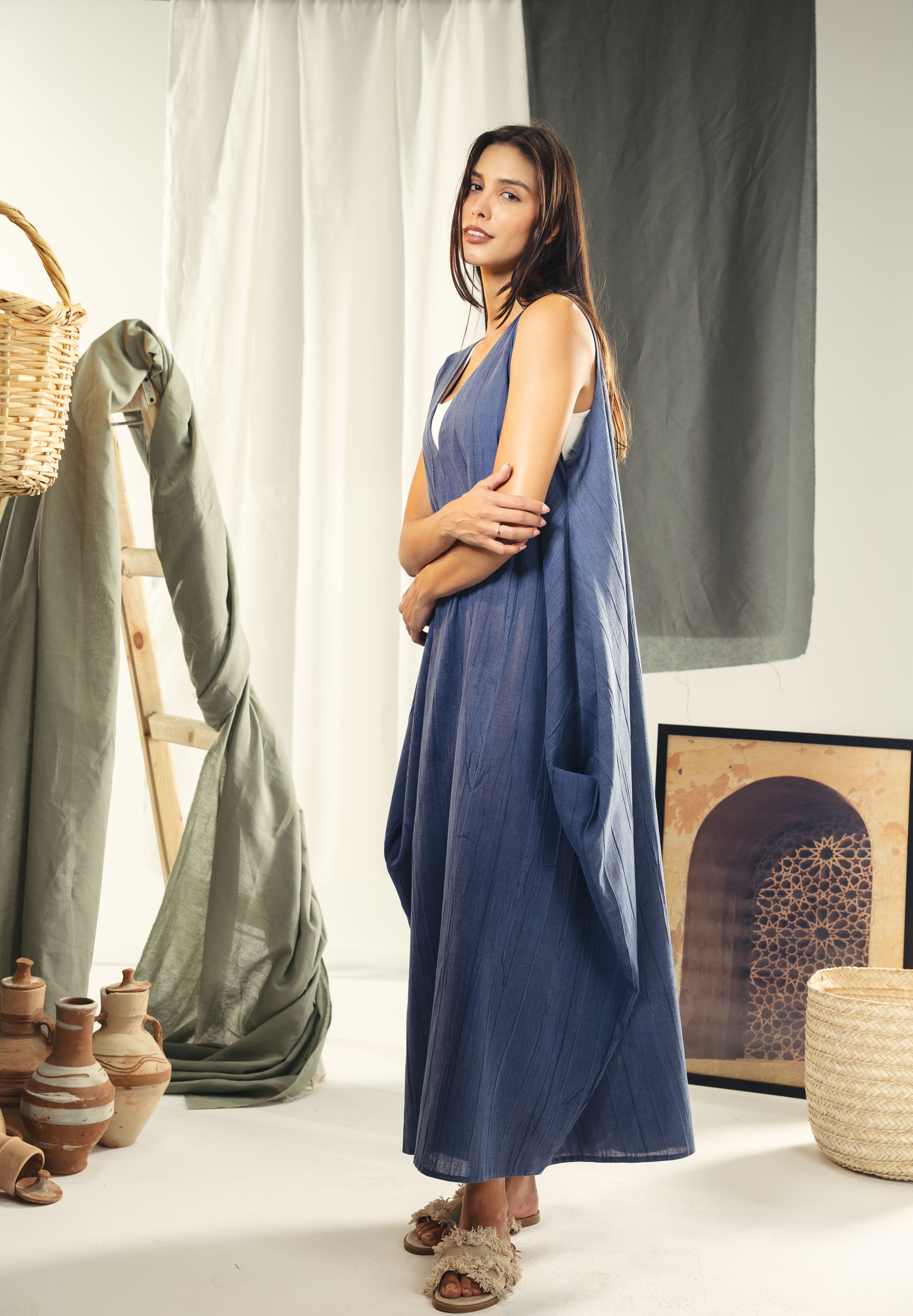 Maxi loose dress in Indigo blue