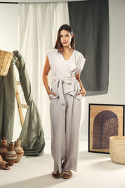 A loose Boho vest with a belt Grey