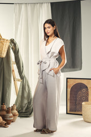 A loose Boho vest with a belt Grey