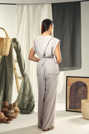 A loose Boho vest with a belt Grey