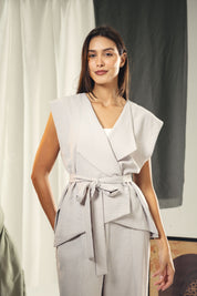 A loose Boho vest with a belt Grey