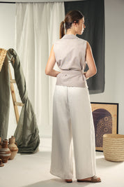 Striped oxford vest with a belt cafe and white strips