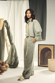 Cropped button up shirt with sleeve detail mint-green