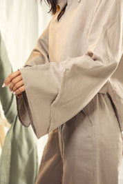 Cropped collared top with unfinshed sleeve details CAFE