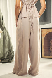 Wide leg linin pants with elastic band Beige