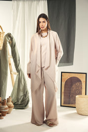 Boho unfinished cardigan with strings in the sleeves Beige