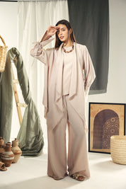 Boho unfinished cardigan with strings in the sleeves Beige