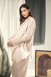 Boho unfinished cardigan with strings in the sleeves Beige