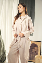 Boho unfinished cardigan with strings in the sleeves Beige