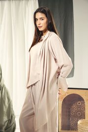 Boho unfinished cardigan with strings in the sleeves Beige