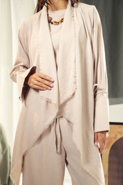 Boho unfinished cardigan with strings in the sleeves Beige