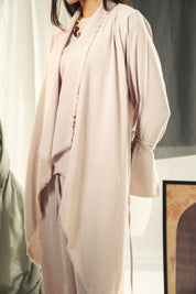Boho unfinished cardigan with strings in the sleeves Beige