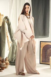 Boho unfinished cardigan with strings in the sleeves Beige