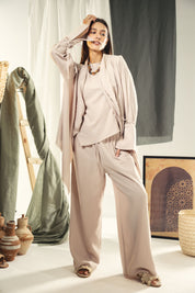 Boho unfinished cardigan with strings in the sleeves Beige