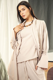 Boho unfinished cardigan with strings in the sleeves Beige