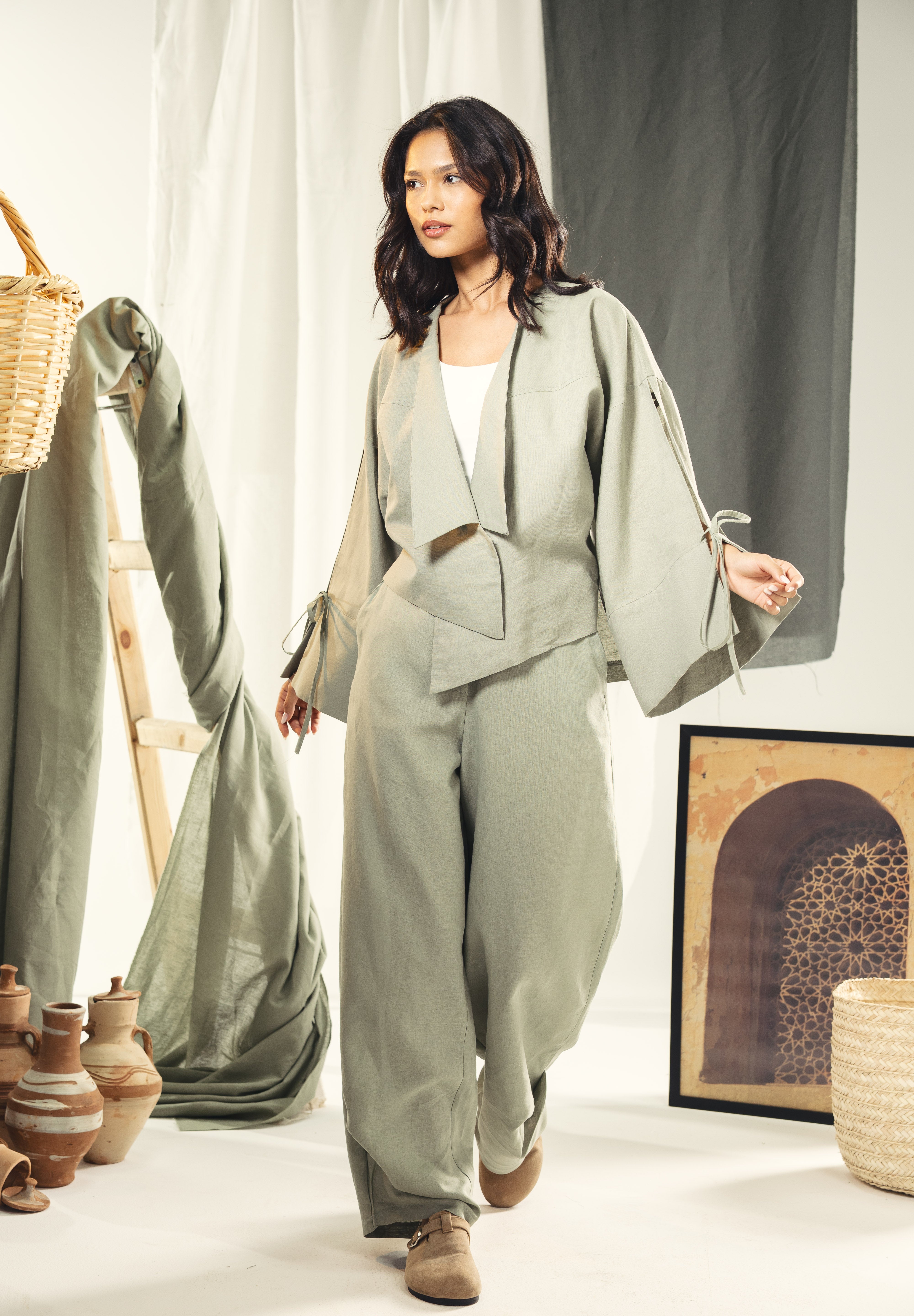 Short Boho cardigan with different lengths Olive