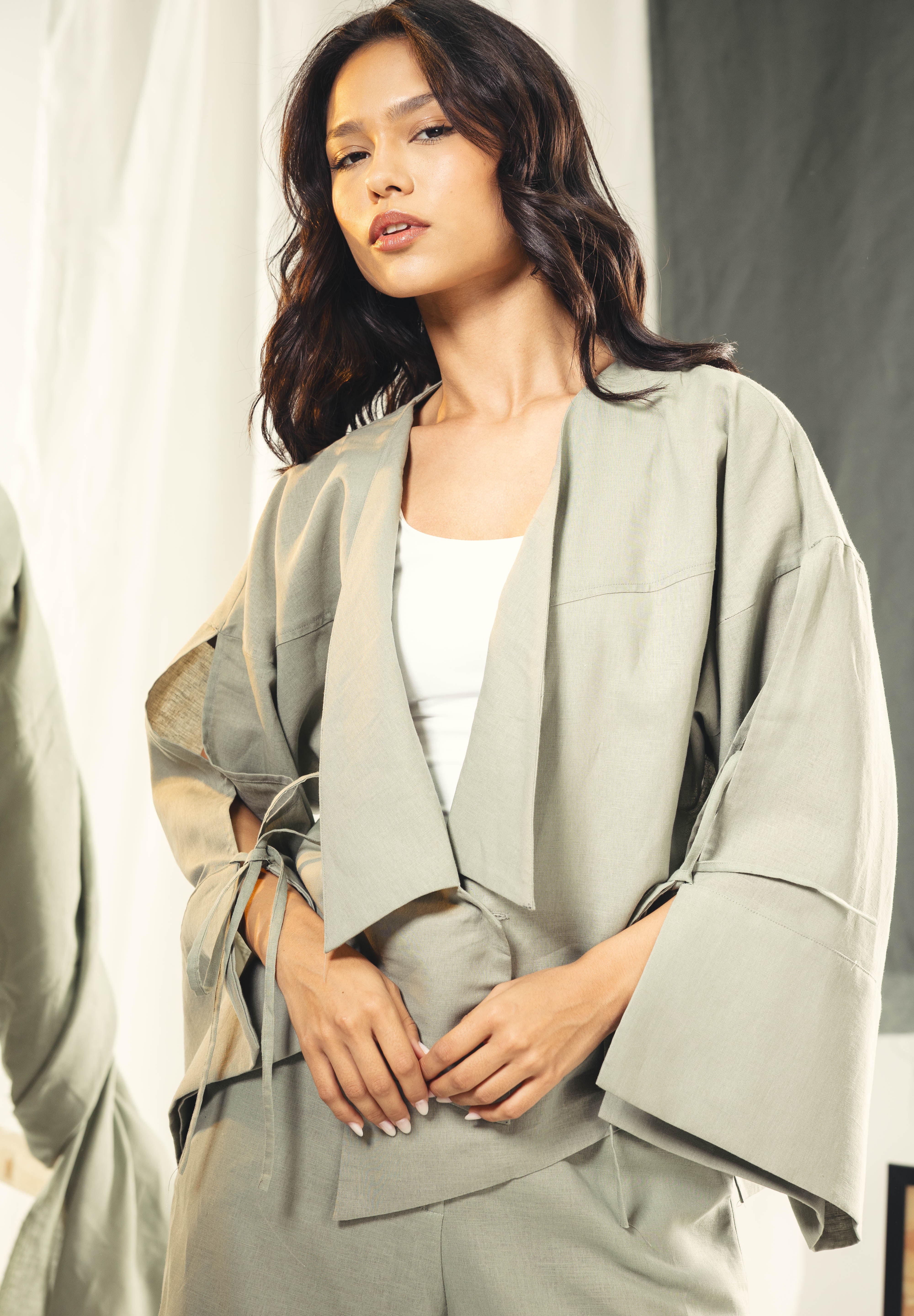 Short Boho cardigan with different lengths Olive