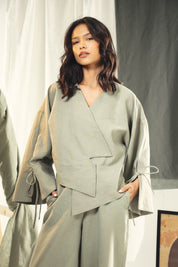 Short Boho cardigan with different lengths Olive